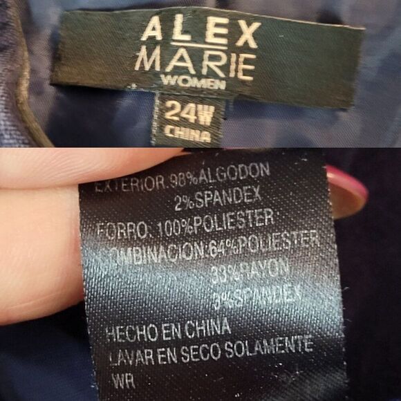 Alex Marie Womens Navy Blue Velour Band Blazer Jacket Sz 24W Military Velvet - Picture 3 of 10